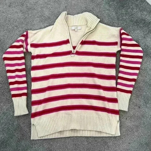 Loft Quarterzip Pink Red and Cream - Picture 1 of 5